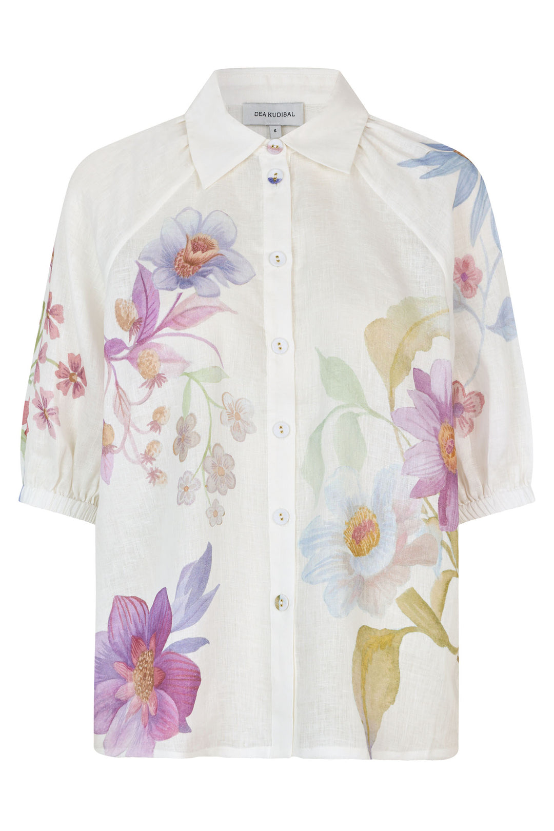 Dea Kudibal ElaDEA Short Sleeve Linen Shirt Dahlia Print 1050425 5861 - Olivia Grace Fashion