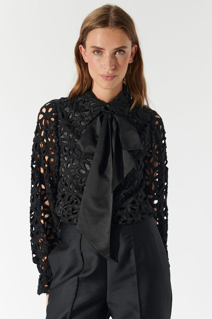 Dea Kudibal Kikkadea Black Cut-Out Blouse With Bow 0571024 1000 - Olivia Grace Fashion