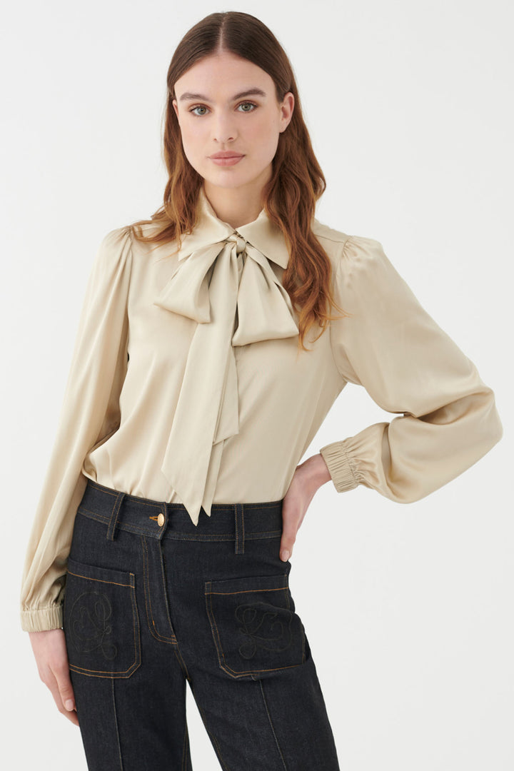 Dea Kudibal Kikkidea Silk Blouse With Bow Beach Beige 1730724 1565 - Olivia Grace Fashion