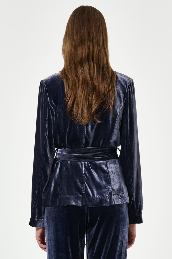 Dea Kudibal Malvadea Imperial Blue Velvet Blazer Jacket With Belt 0471024 2091 - Olivia Grace Fashion