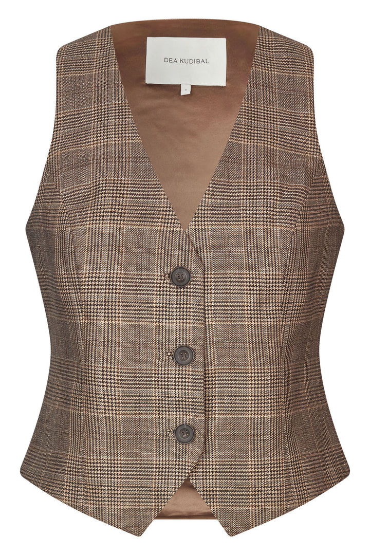 Dea Kudibal Mellydea Waistcoat Brown Spring Check 1411024 5819 - Olivia Grace Fashion