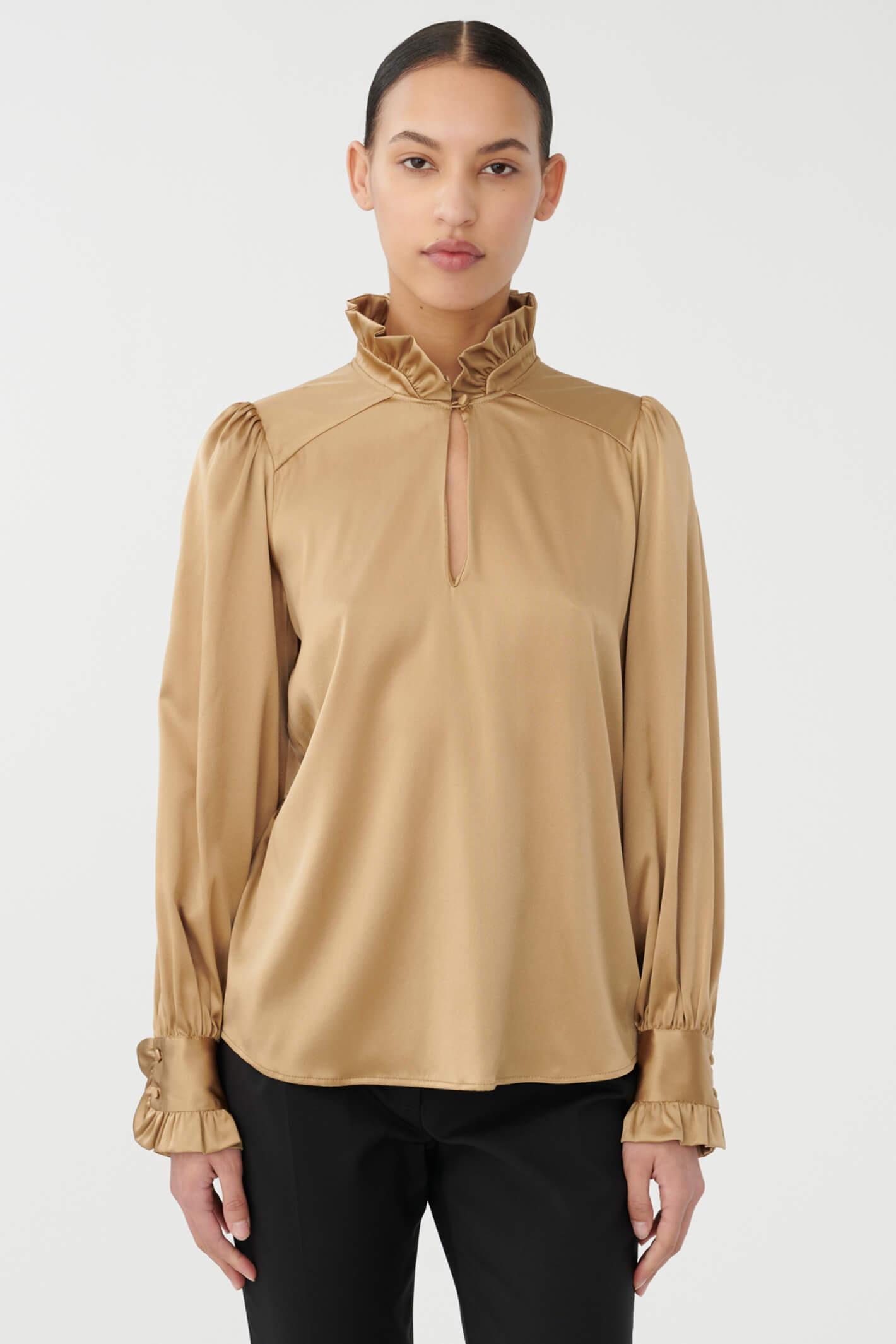 Gold store ruffle blouse