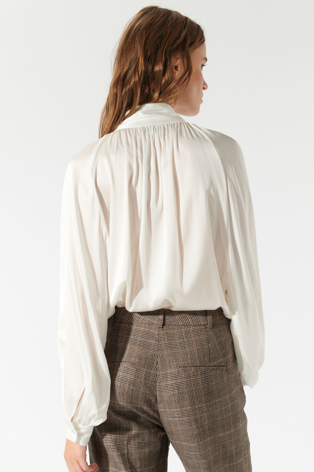 Dea Kudibal Nitadea Natural White Silk Blouse With Stand Collar 2001024 102 - Olivia Grace Fashion