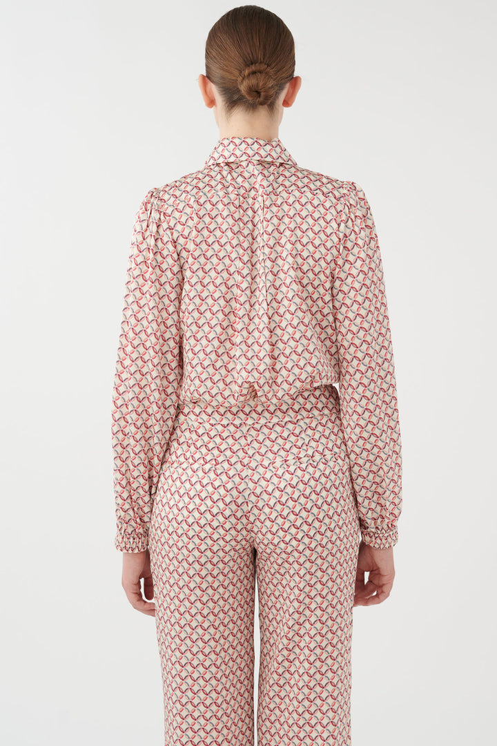 Dea Kuibal Kikki 0810124 Rays Pink Print Silk Stretch Silk Twill Blouse With Bow - Olivia Grace Fashion