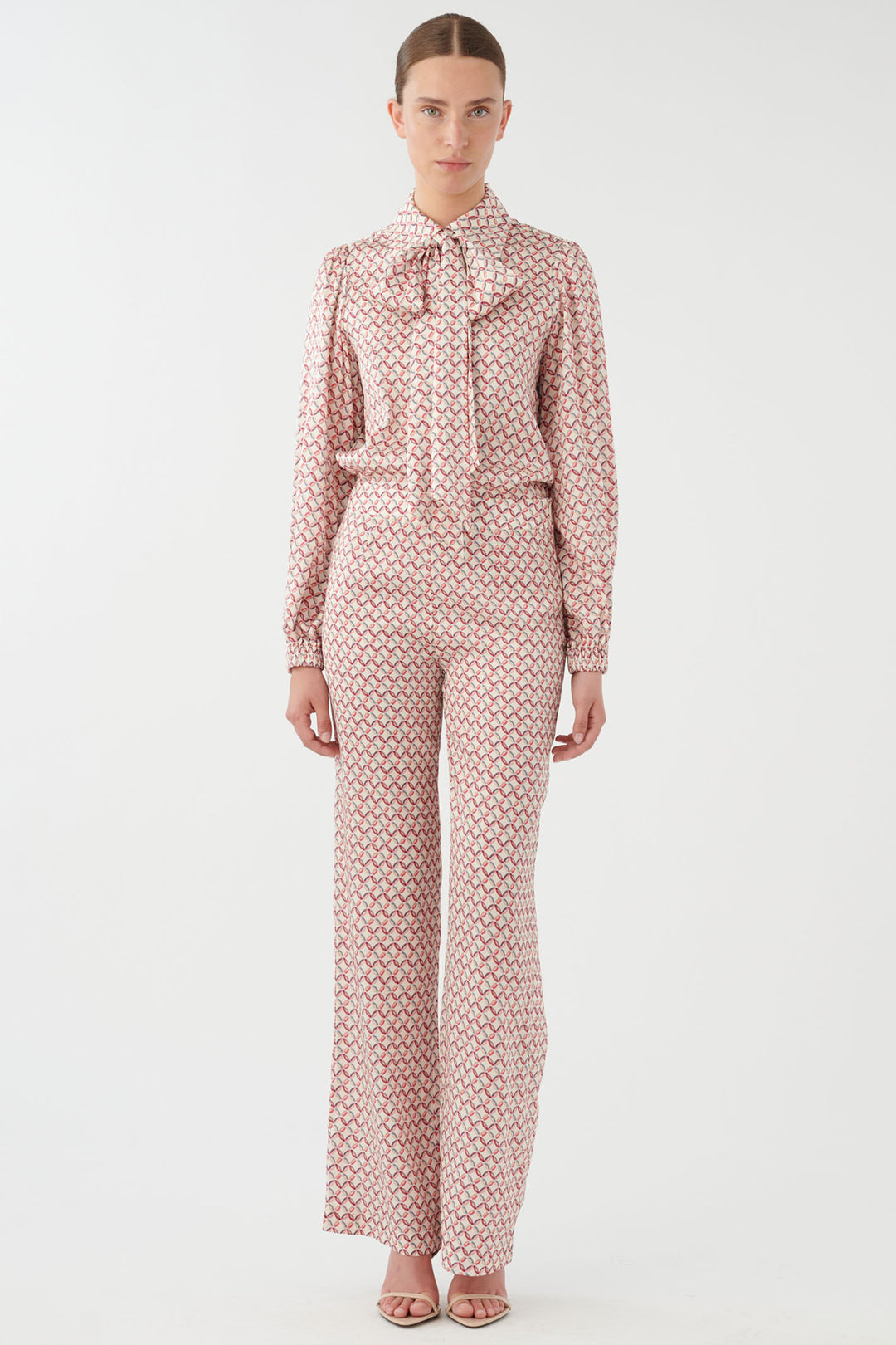 Dea Kuibal Kikki 0810124 Rays Pink Print Silk Stretch Silk Twill Blouse With Bow - Olivia Grace Fashion