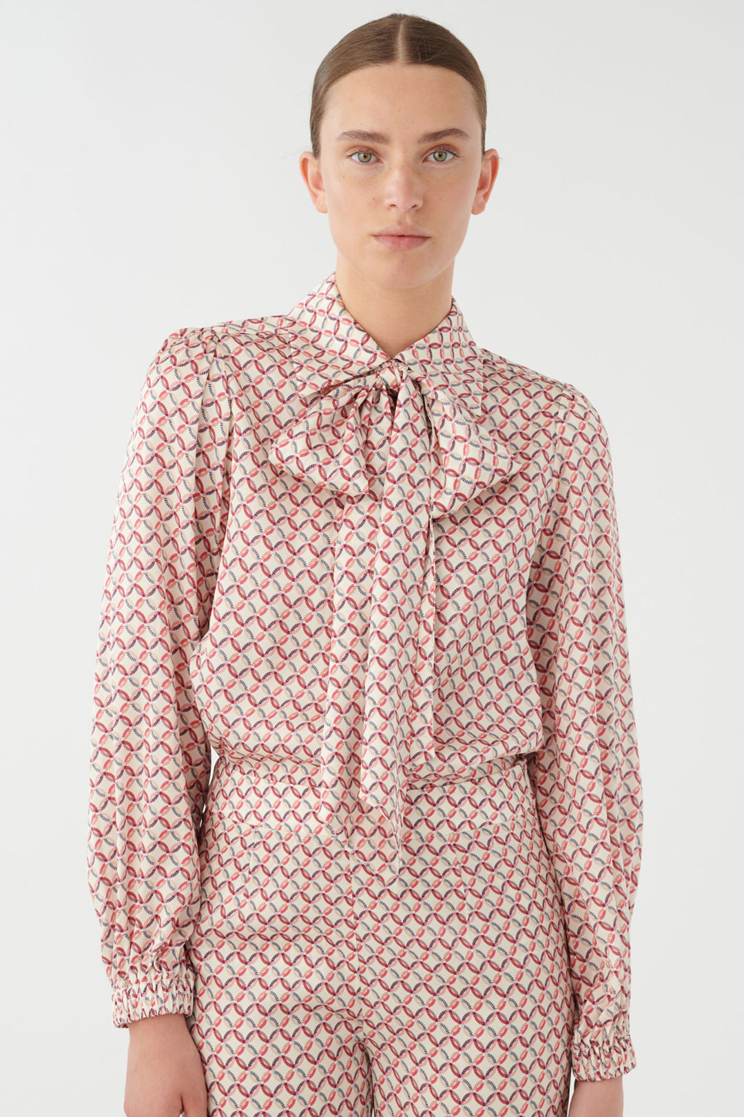 Dea Kuibal Kikki 0810124 Rays Pink Print Silk Stretch Silk Twill Blouse With Bow - Olivia Grace Fashion