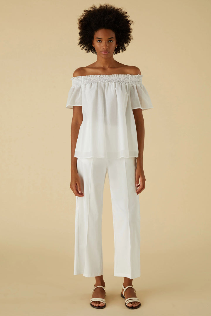 Emme Freccia 2415131102200 Optical White Cropped Trousers - Olivia Grace Fashion