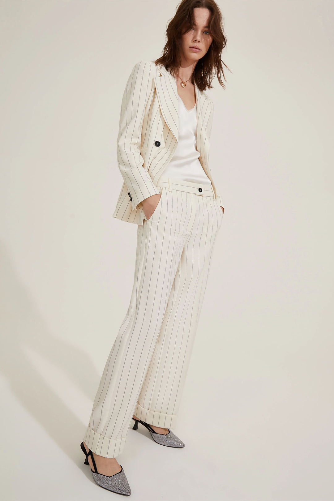 Emme Suit Agra Wool White Stripe 2515091021200 001 - Olivia Grace Fashion