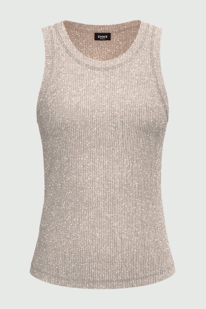 Emme Top Fasto Beige Lamé Sleeveless 2515941041200 001 - Olivia Grace Fashion