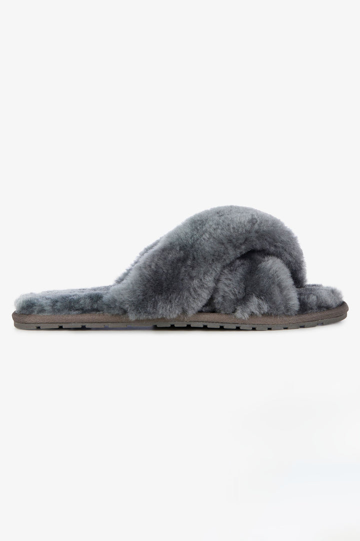 Emu Australia Crossover Slipper Mayberry Fluffy Charcoal W11573 - Olivia Grace Fashion