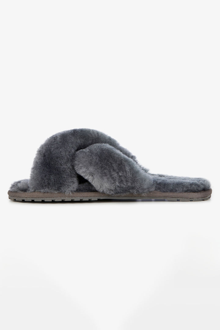 Emu Australia Crossover Slipper Mayberry Fluffy Charcoal W11573 - Olivia Grace Fashion