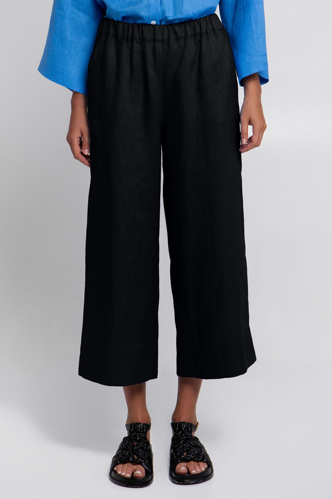 Greek Archaic Kori S25K-110431 Black Linen Trousers - Olivia Grace Fashion