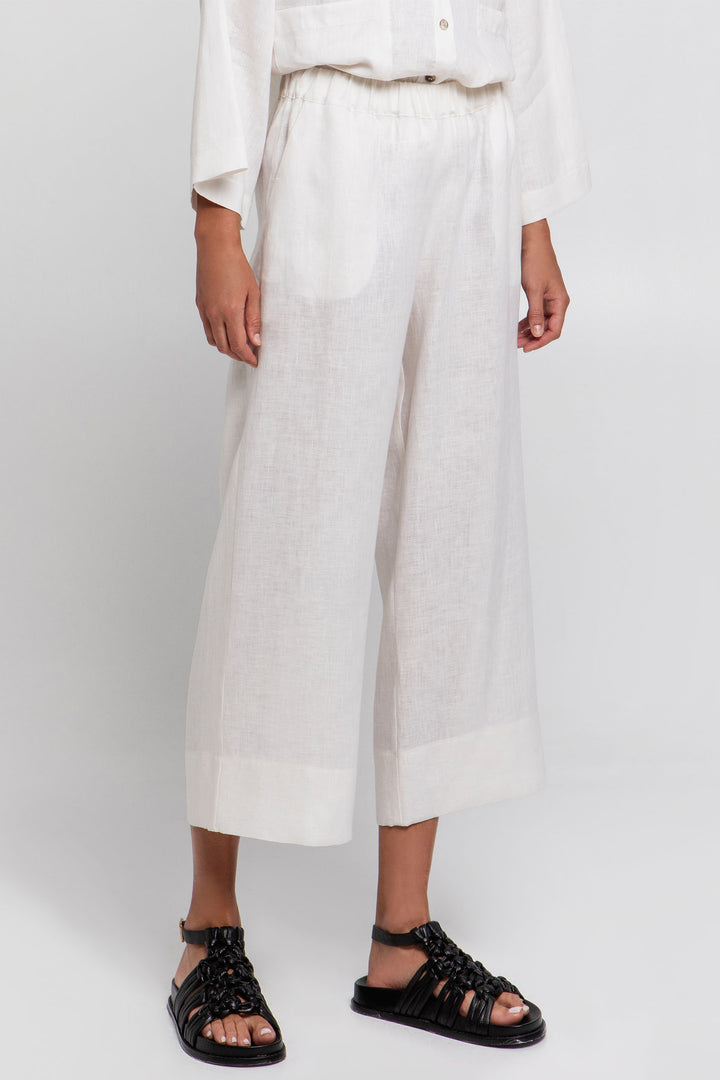 Greek Archaic Kori S25K-110431 White Linen Trousers - Olivia Grace Fashion