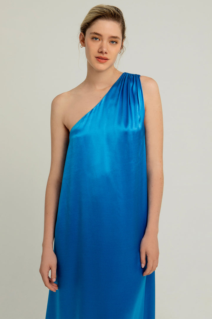 Greek Archaic Kori S25K-130952 Blue One Shoulder Maxi Dress - Olivia Grace Fashion