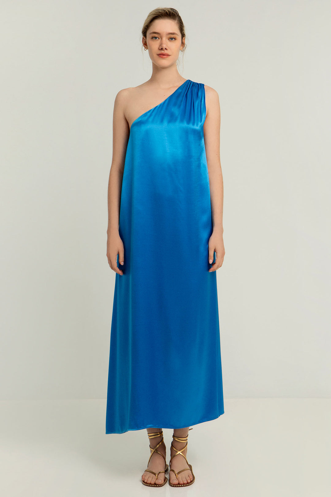 Greek Archaic Kori S25K-130952 Blue One Shoulder Maxi Dress - Olivia Grace Fashion