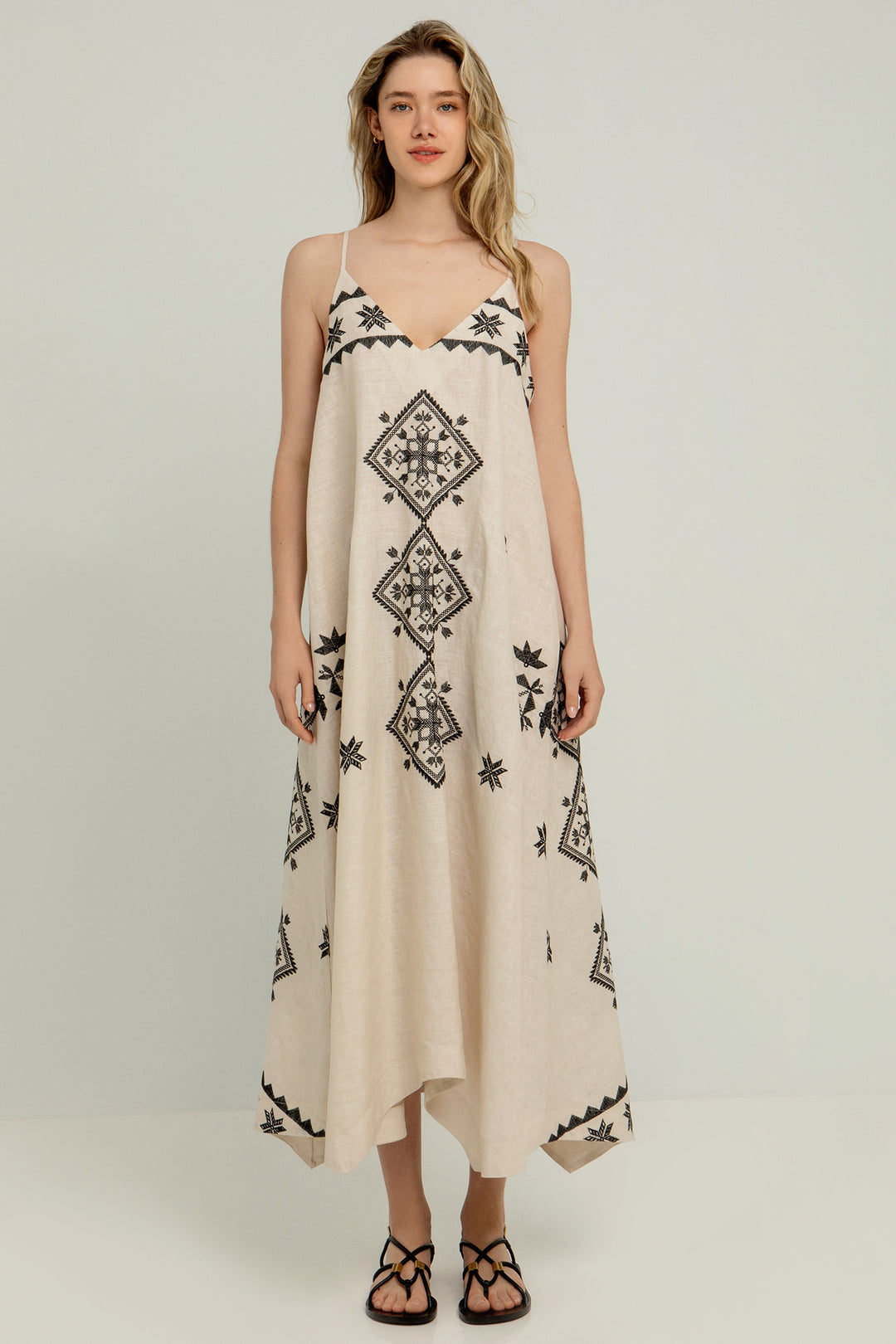 Greek Archaic Kori S25K-230632 Long Dress Beige Black - Olivia Grace Fashion