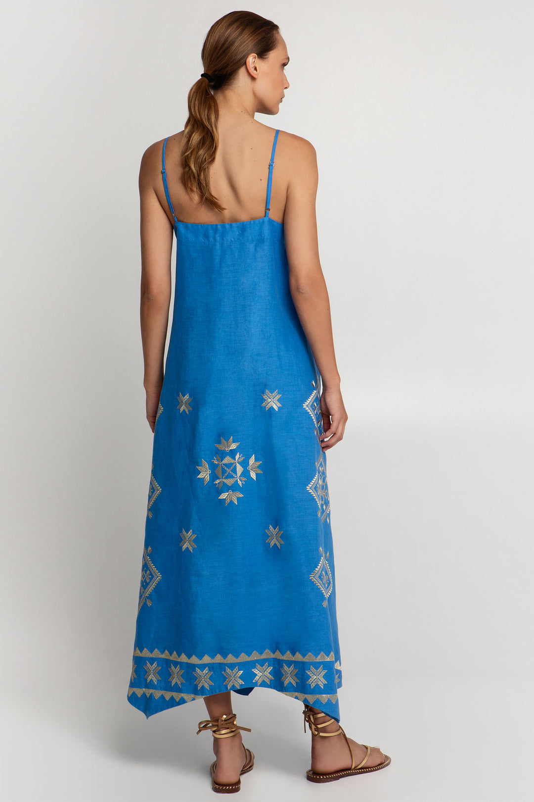 Greek Archaic Kori S25K-230632 Long Dress Blue Gold - Olivia Grace Fashion