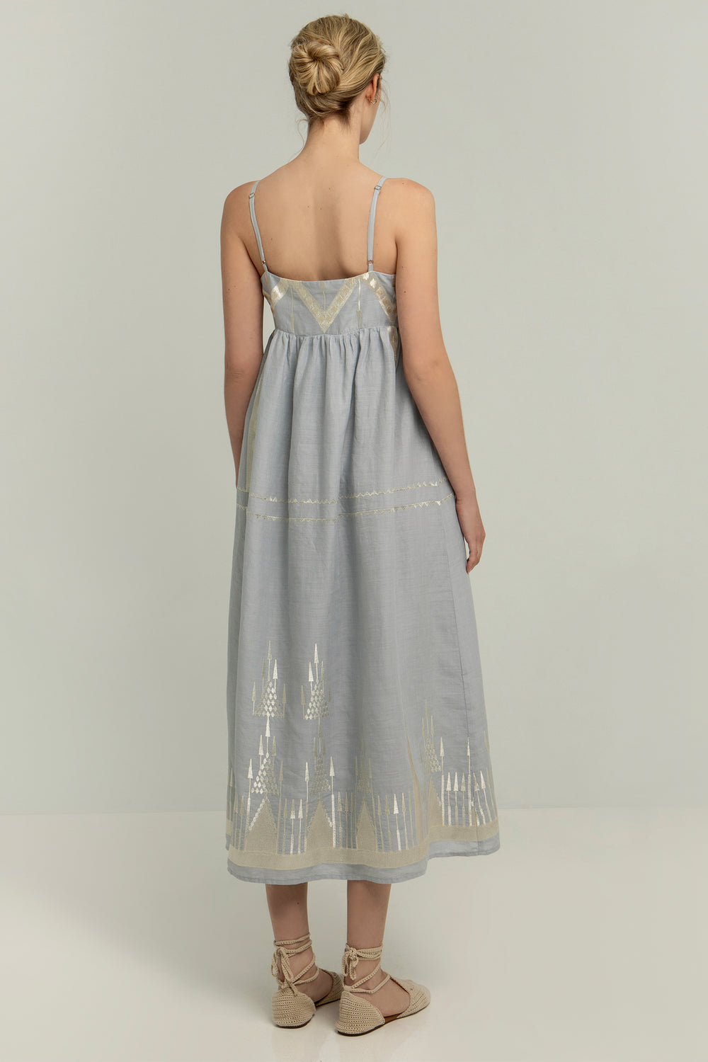 Greek Archaic Kori S25K-430033 Maxi Dress Light Grey Champagne - Olivia Grace Fashion