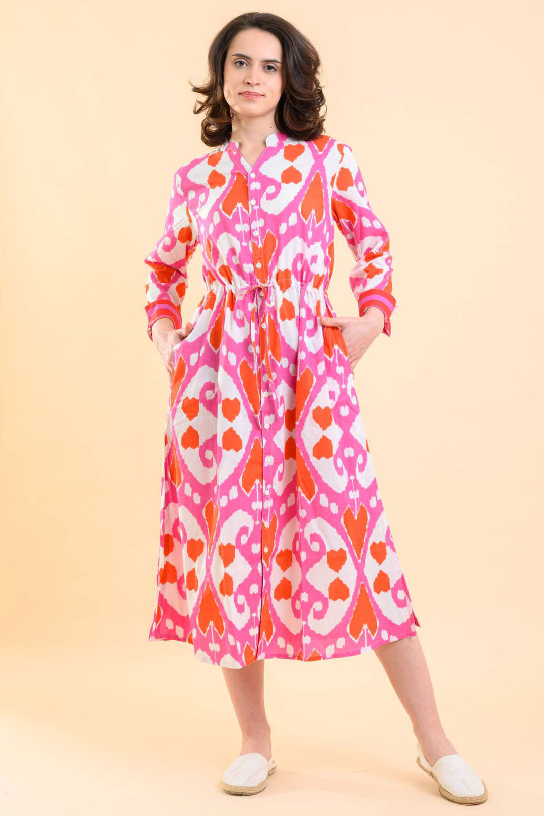 Handprint Dream Apparel Clara Dress Ford Ikat Pink AN1020A - Olivia Grace Fashion