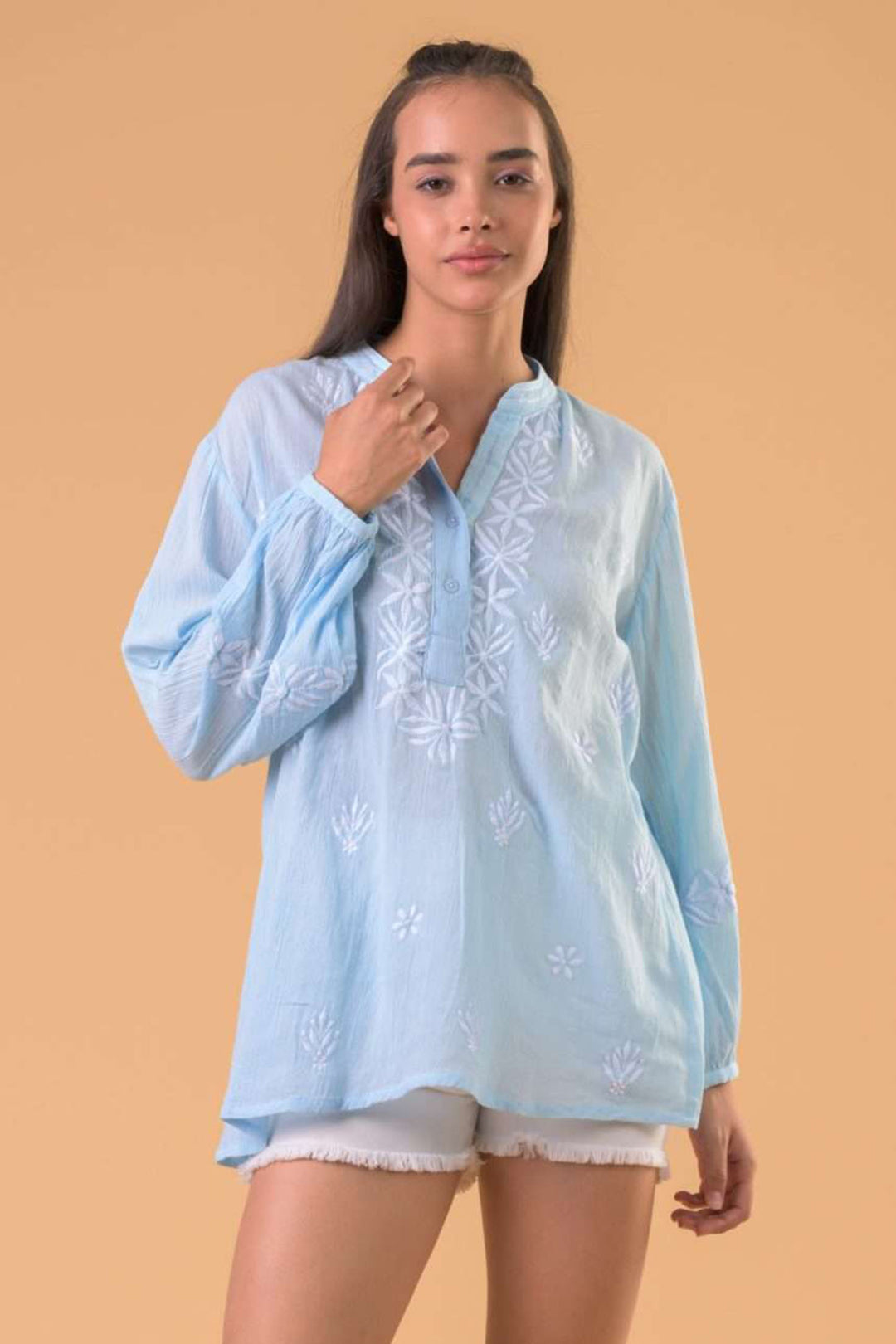 Handprint Dream Apparel Jolly Shirt Aqua Blue NE7061 - Olivia Grace Fashion