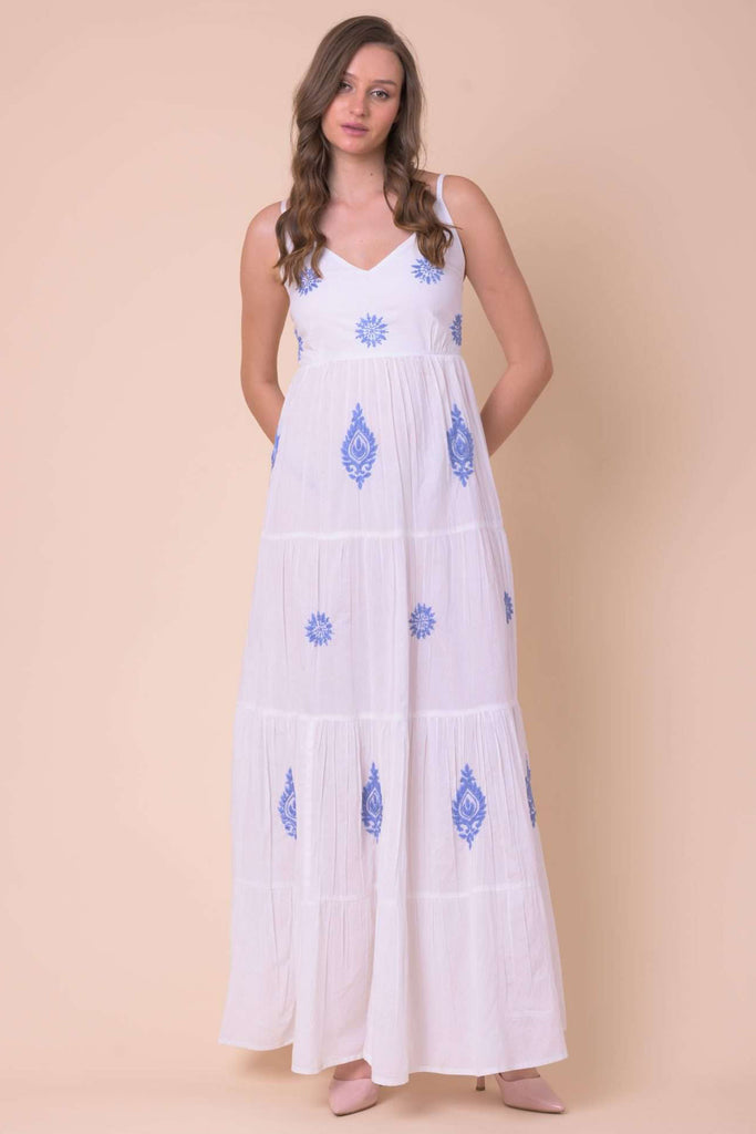 Handprint Dream Apparel NE118B Vanilla White Strap Maxi Dress