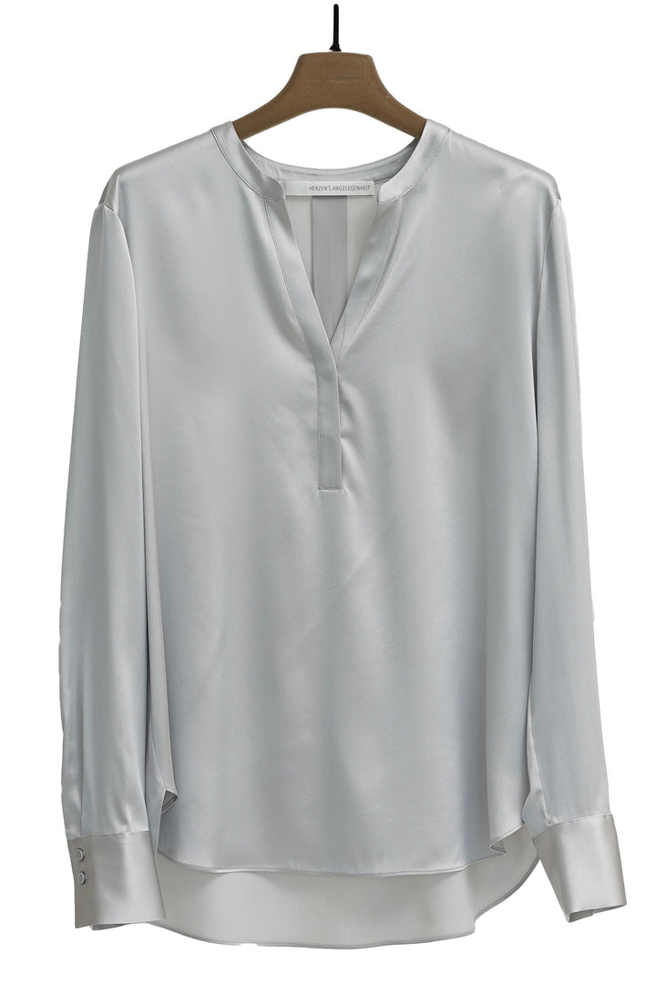 Herzen's Angelegenheit 25244-6100 Silverlight Grey Silk Blouse - Olivia Grace Fashion