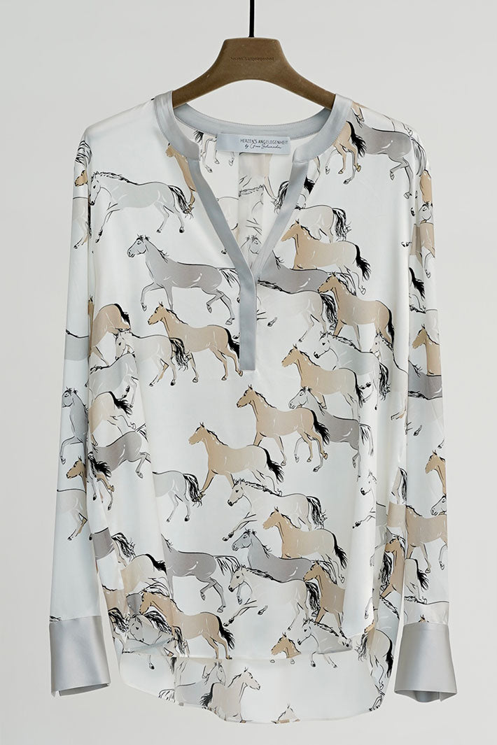 Herzen's Angelegenheit Silk Blouse Horse Print Sesame Grey Multi 25251-6187 - Olivia Grace Fashion