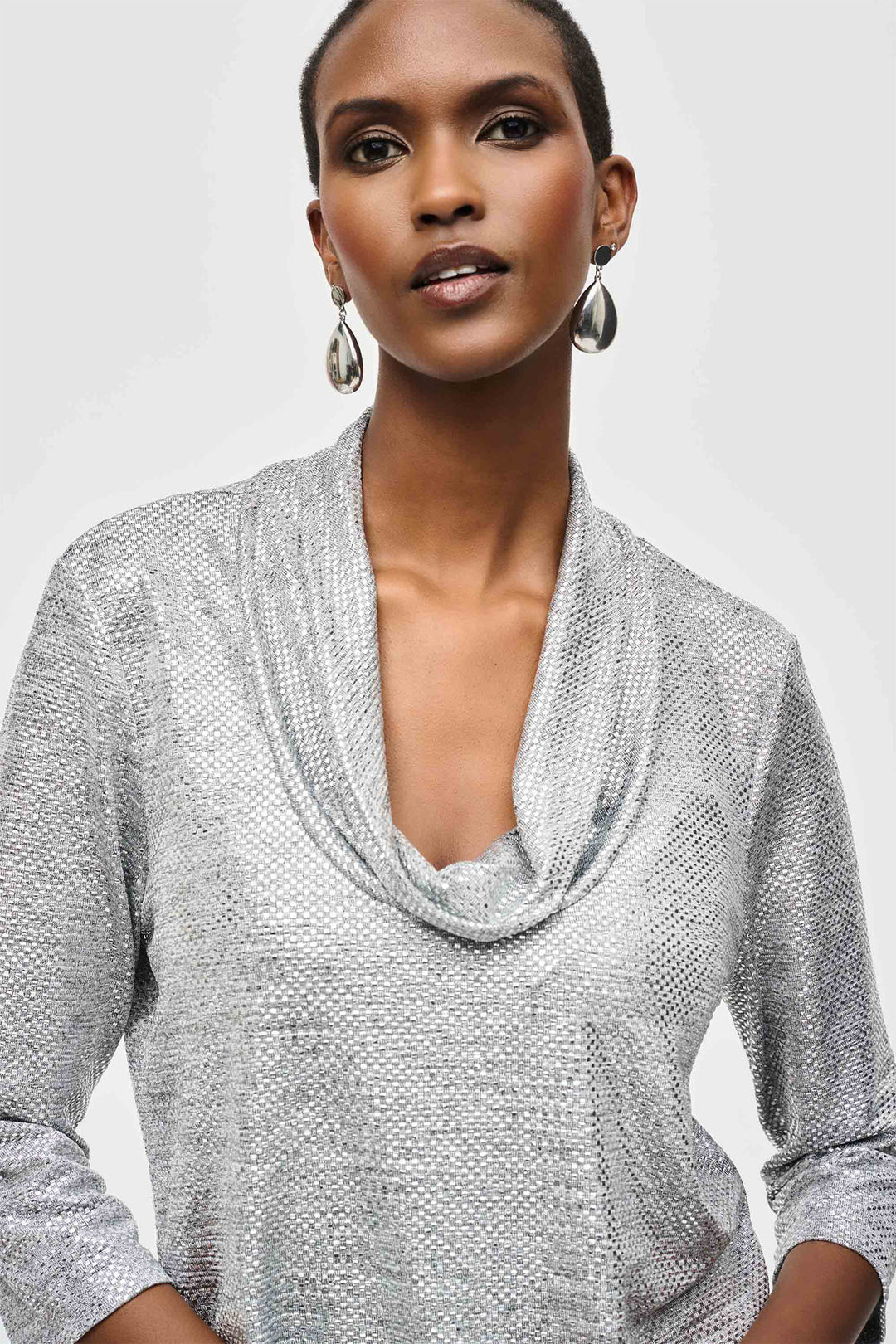 Joseph Ribkoff Cowl Neck Top Grey Silver 243167 - Olivia Grace Fashion