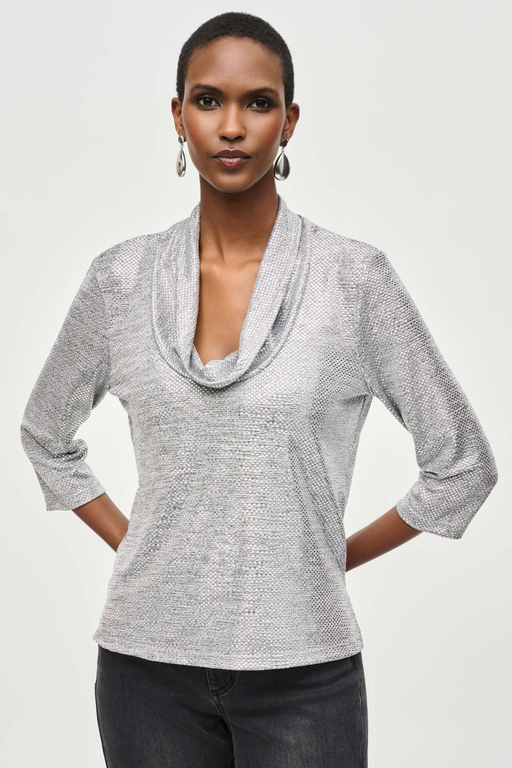 Joseph Ribkoff Cowl Neck Top Grey Silver 243167 - Olivia Grace Fashion