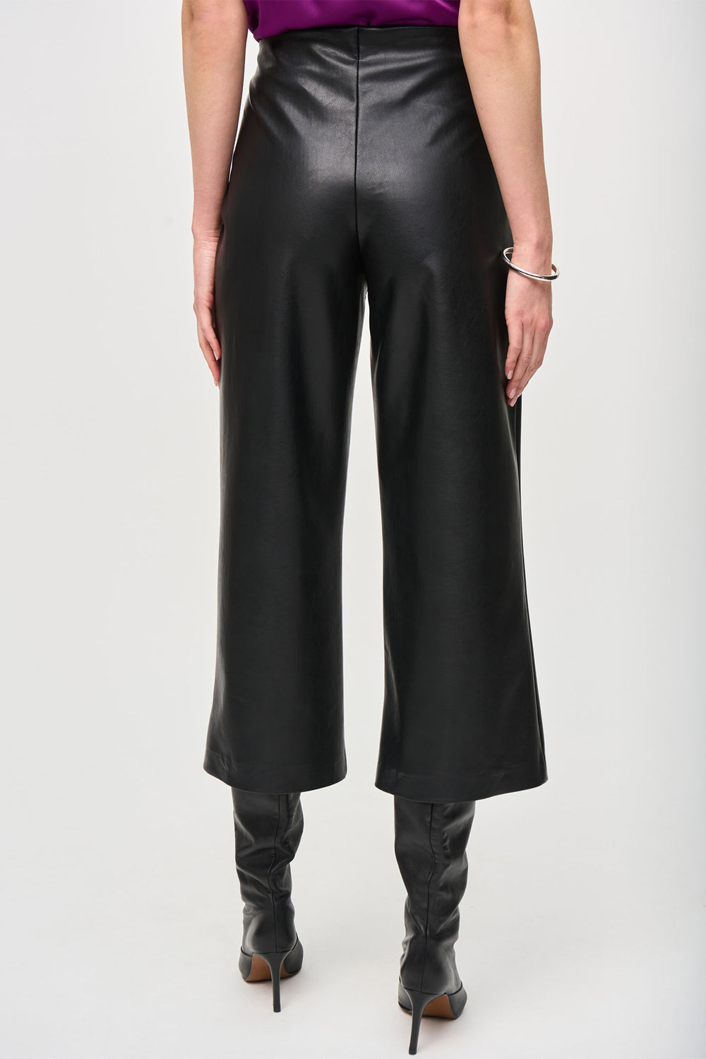 Joseph Ribkoff Culotte Trousers Black Faux Leather Pull-On 243042 - Olivia Grace Fashion