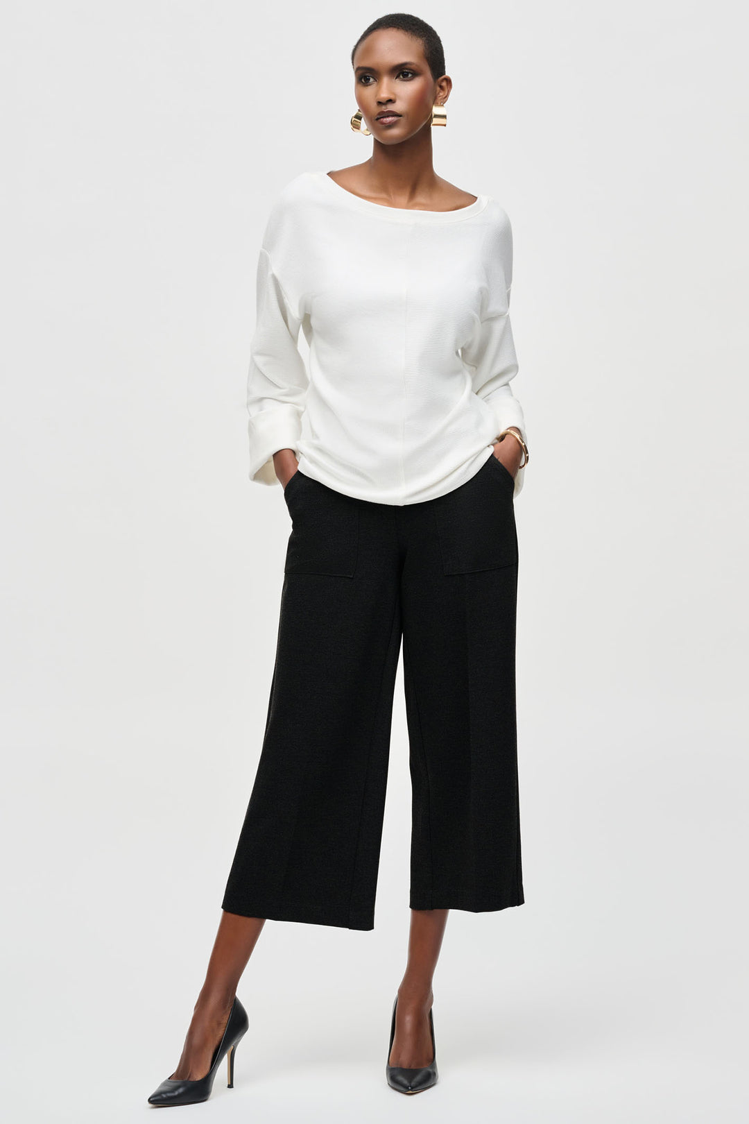 Joseph Ribkoff Culotte Trousers Black Jersey Pull-On 243259 - Olivia Grace Fashion