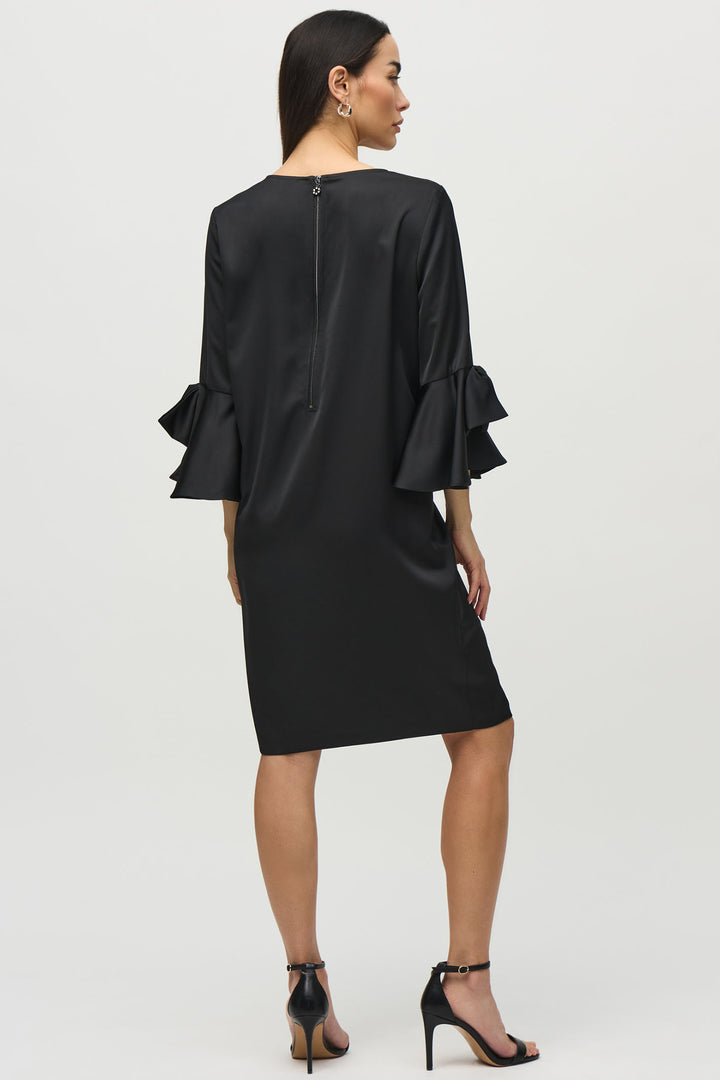 Joseph Ribkoff Satin Bow Sleeve Dress Black 244235 - Olivia Grace Fashion