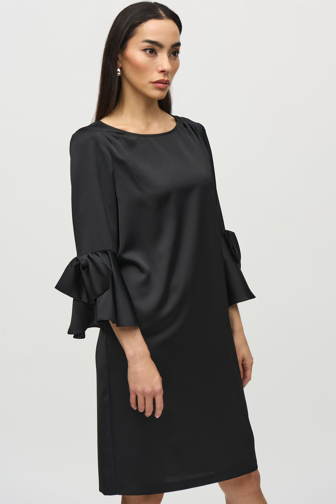 Joseph Ribkoff Satin Bow Sleeve Dress Black 244235 - Olivia Grace Fashion