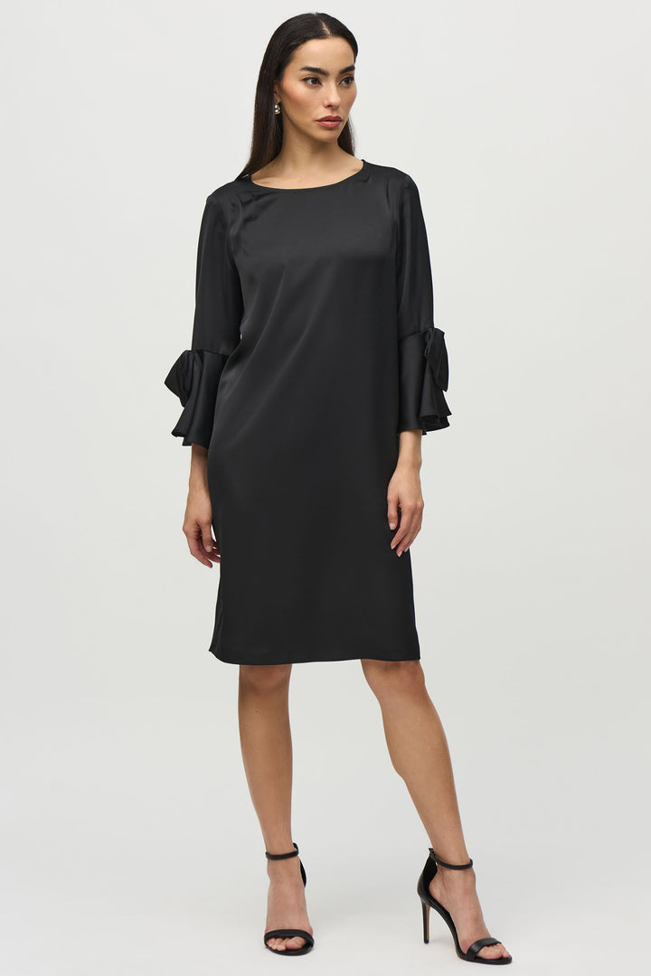 Joseph Ribkoff Satin Bow Sleeve Dress Black 244235 - Olivia Grace Fashion