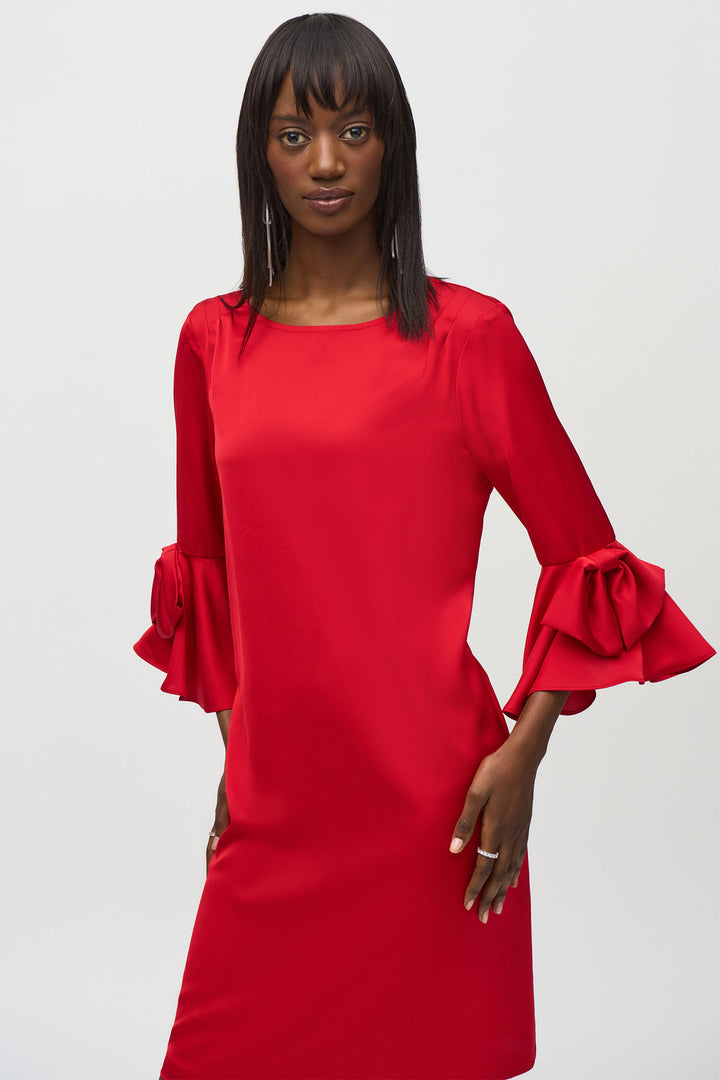 Joseph Ribkoff Satin Bow Sleeve Dress Red 244235 - Olivia Grace Fashion