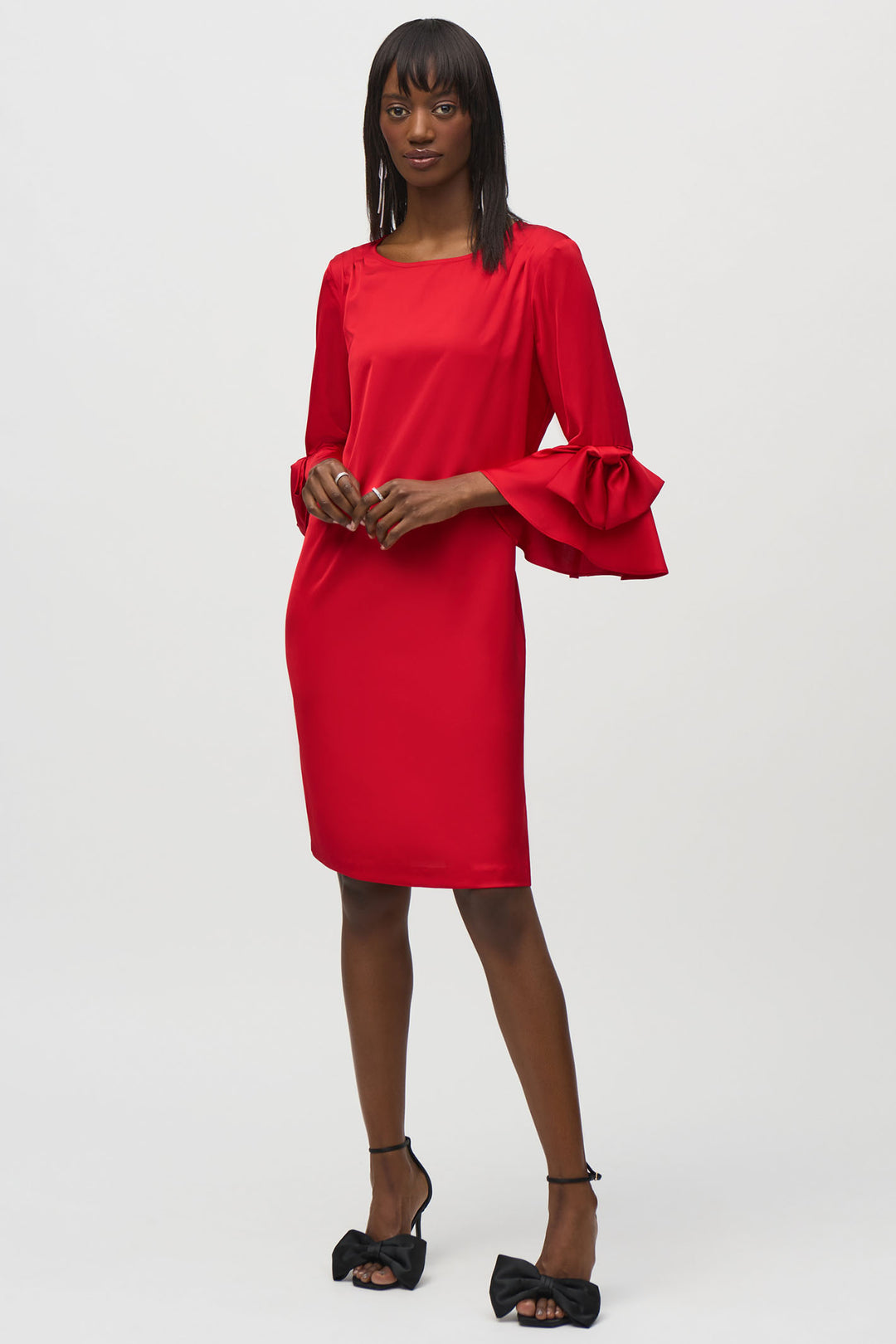 Joseph Ribkoff Satin Bow Sleeve Dress Red 244235 - Olivia Grace Fashion