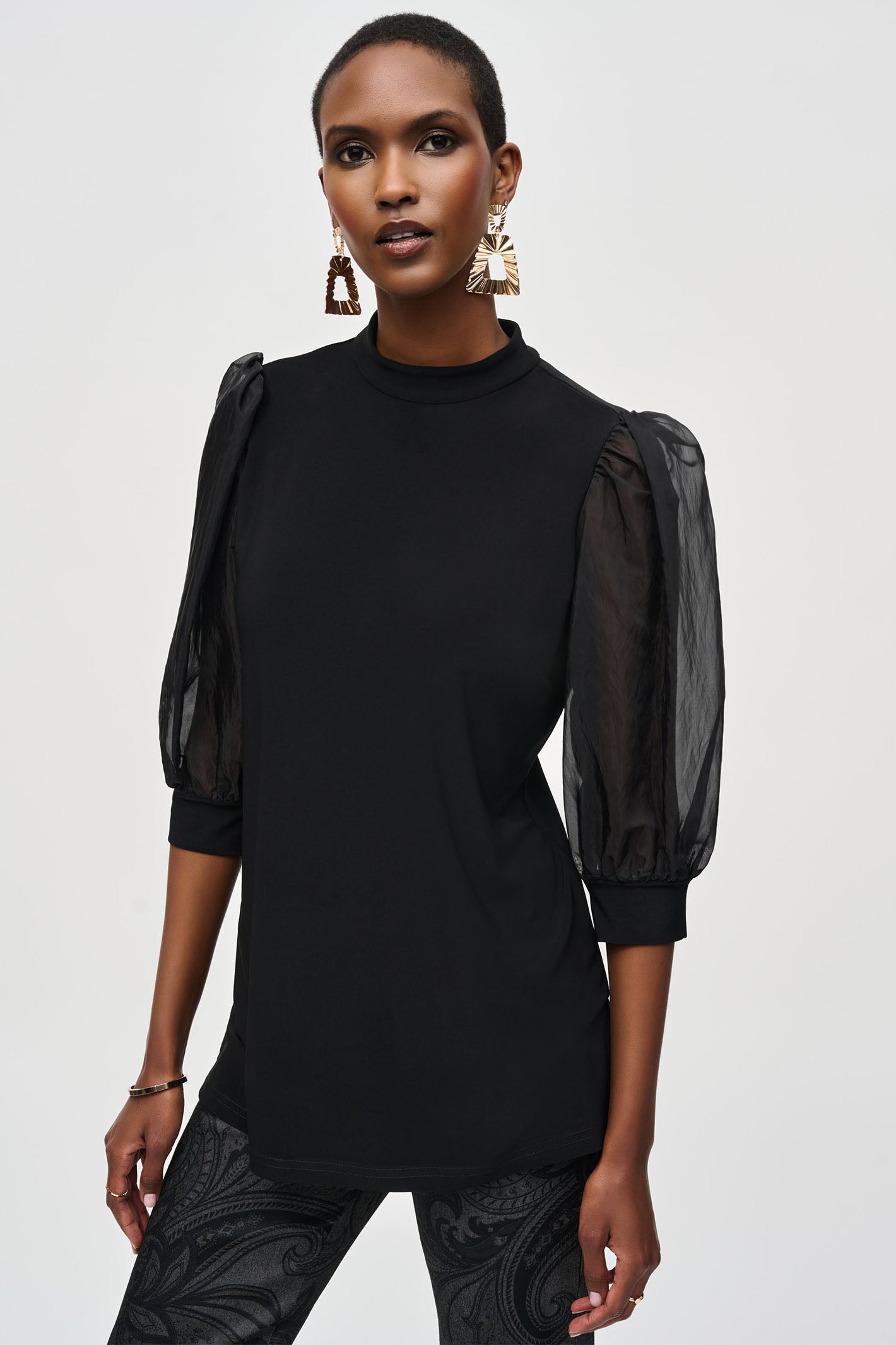 Joseph Ribkoff Tunic Top Black Sheer Sleeves 243257