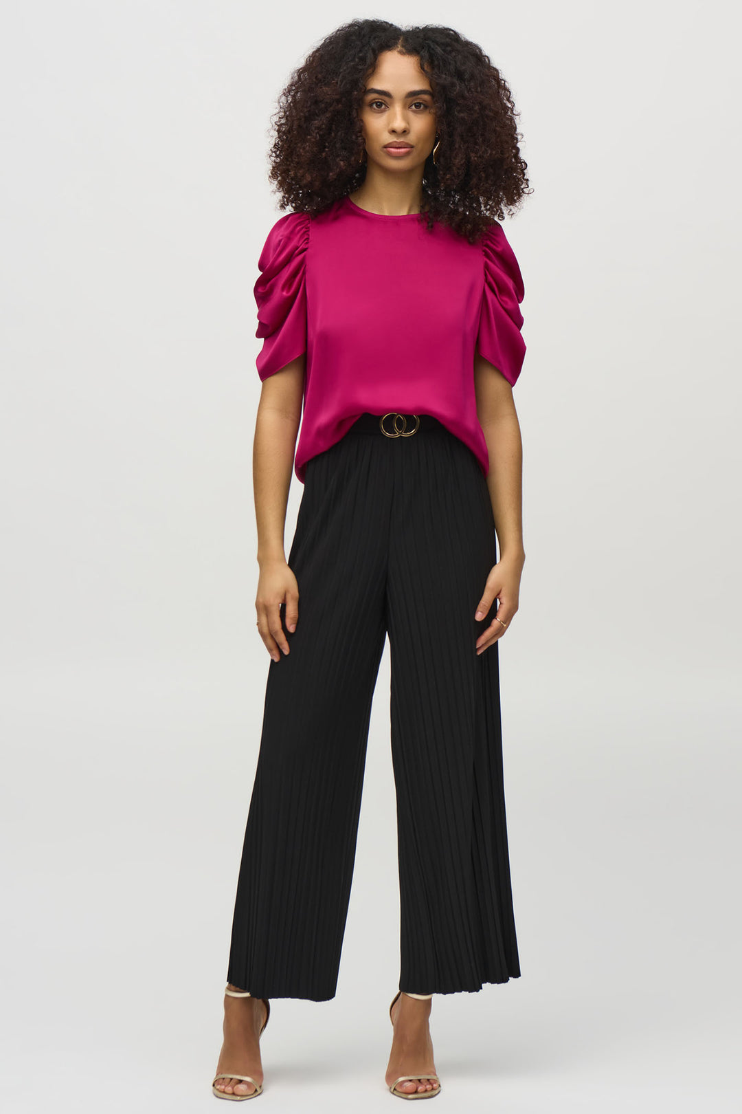 Joseph Ribkoff Wide Leg Pleated Trousers Black 244169 - Olivia Grace Fashion