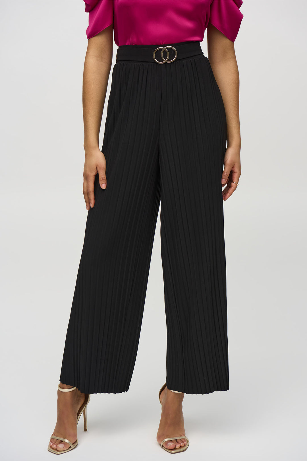 Joseph Ribkoff Wide Leg Pleated Trousers Black 244169 - Olivia Grace Fashion