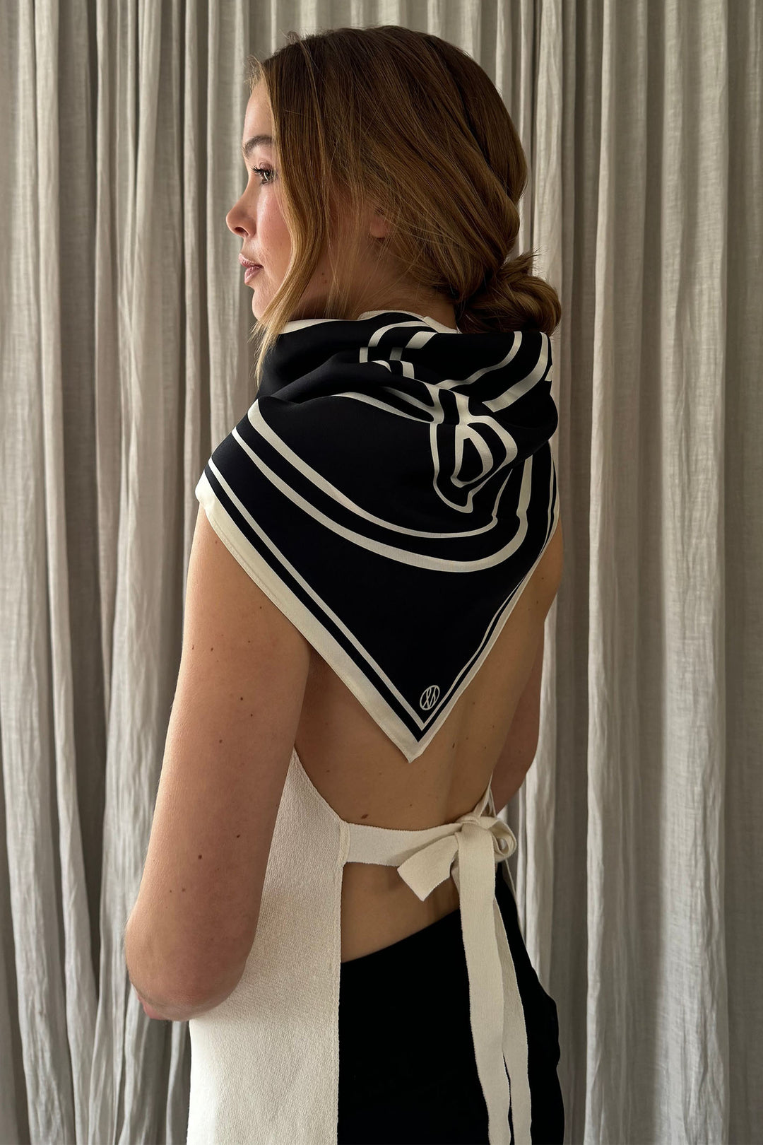 Lescarf Scarf Silk Monogram Print Black MLB80 - Olivia Grace Fashion