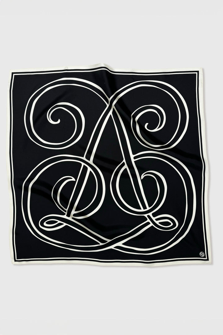 Lescarf Scarf Silk Monogram Print Black MLB80 - Olivia Grace Fashion