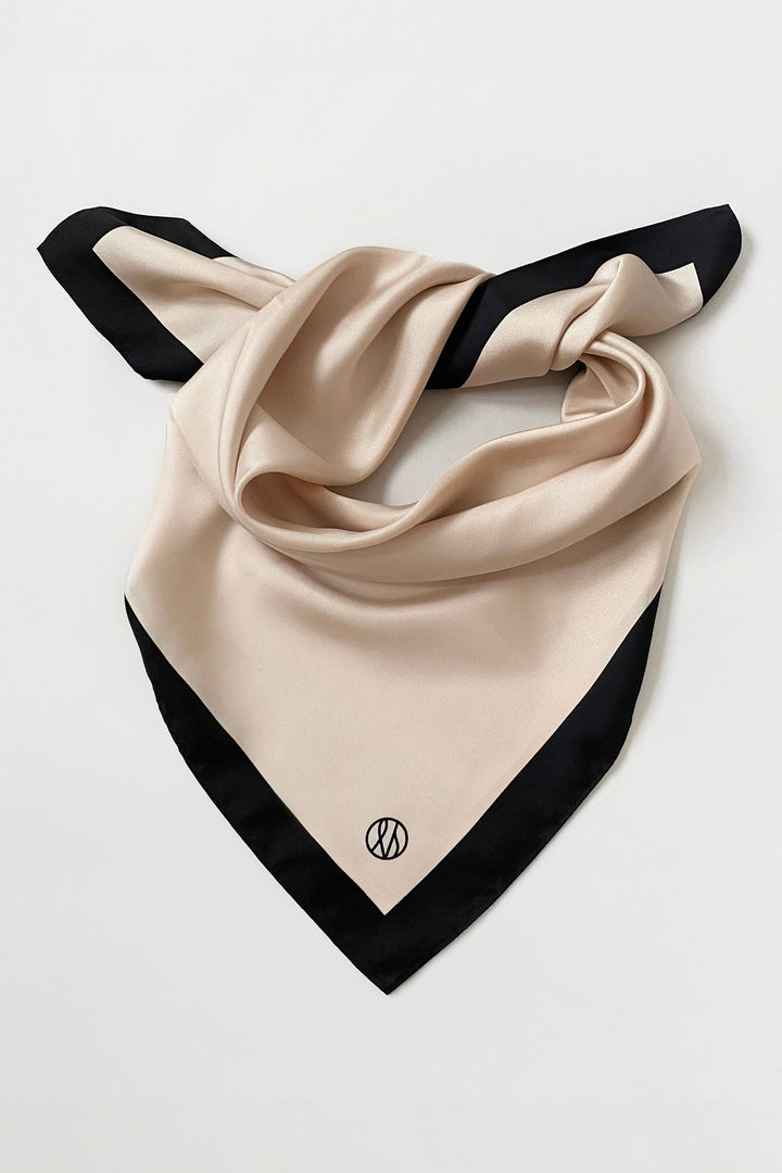 Lescarf Scarf Silk Sand Black 1007 - Olivia Grace Fashion