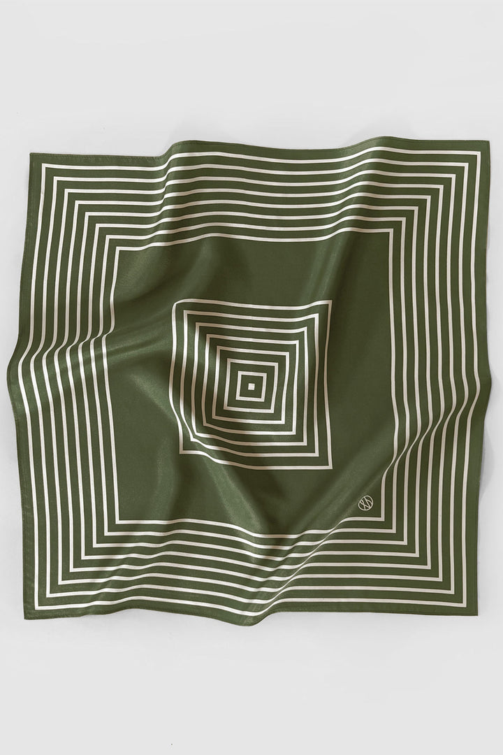 Lescarf Scarf Silk Striped Green Cream SG50 - Olivia Grace Fashion