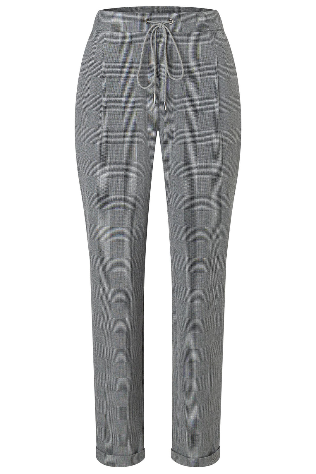 Mac 3002-00-0140 Easy Chic Grey Check Bi-Stretch Drawstring Trousers - Olivia Grace Fashion