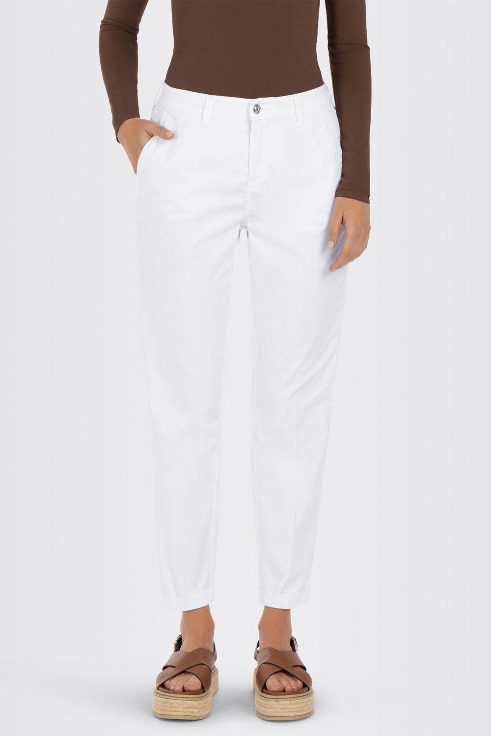 Mac Chino Trousers White Authentic Stretch Gabardine 3075-00-0434L - Olivia Grace Fashion