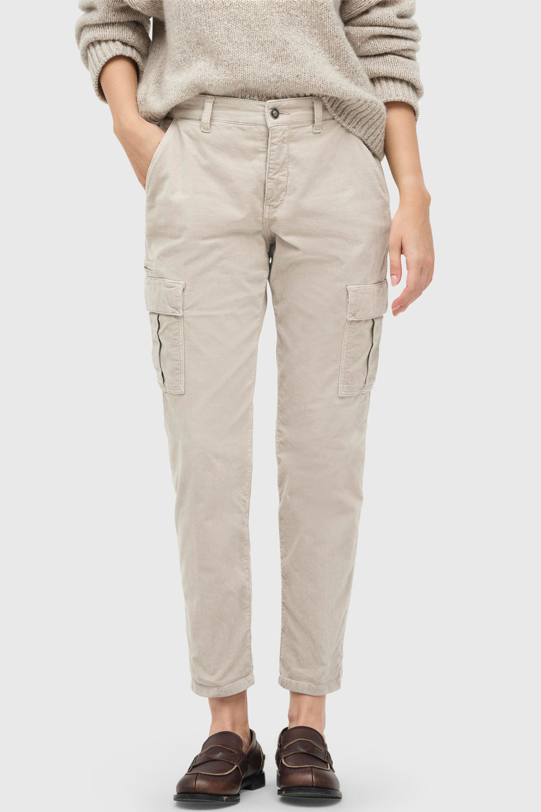 Mac Rich Cargo Trousers Aluminium White Soft Corduroy 2306-00-0422 034R - Olivia Grace Fashion