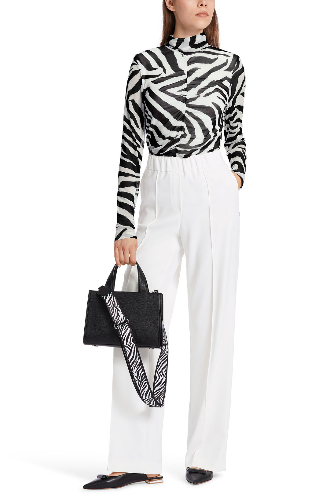 Marc Cain 48.13 J12 Black White Zebra Animal Print Mesh Roll Neck Top - Olivia Grace Fashion