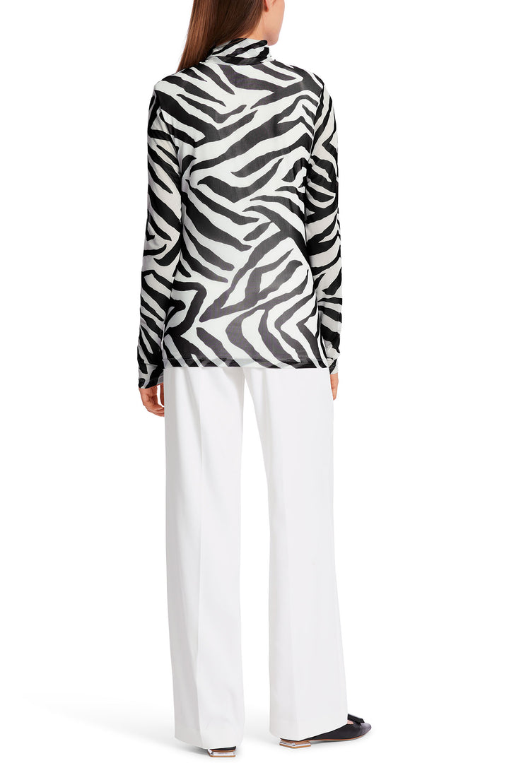 Marc Cain 48.13 J12 Black White Zebra Animal Print Mesh Roll Neck Top - Olivia Grace Fashion