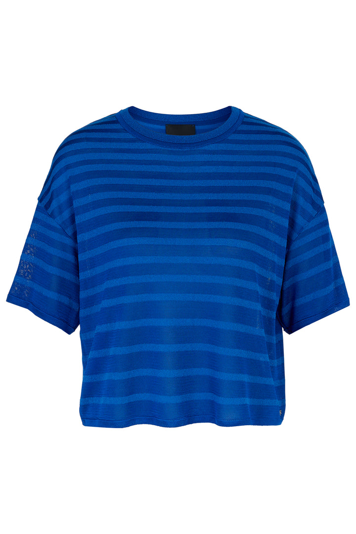 Marc Cain Blue Trip To France Stripe Top YC 41.35 M48 - Olivia Grace Fashion