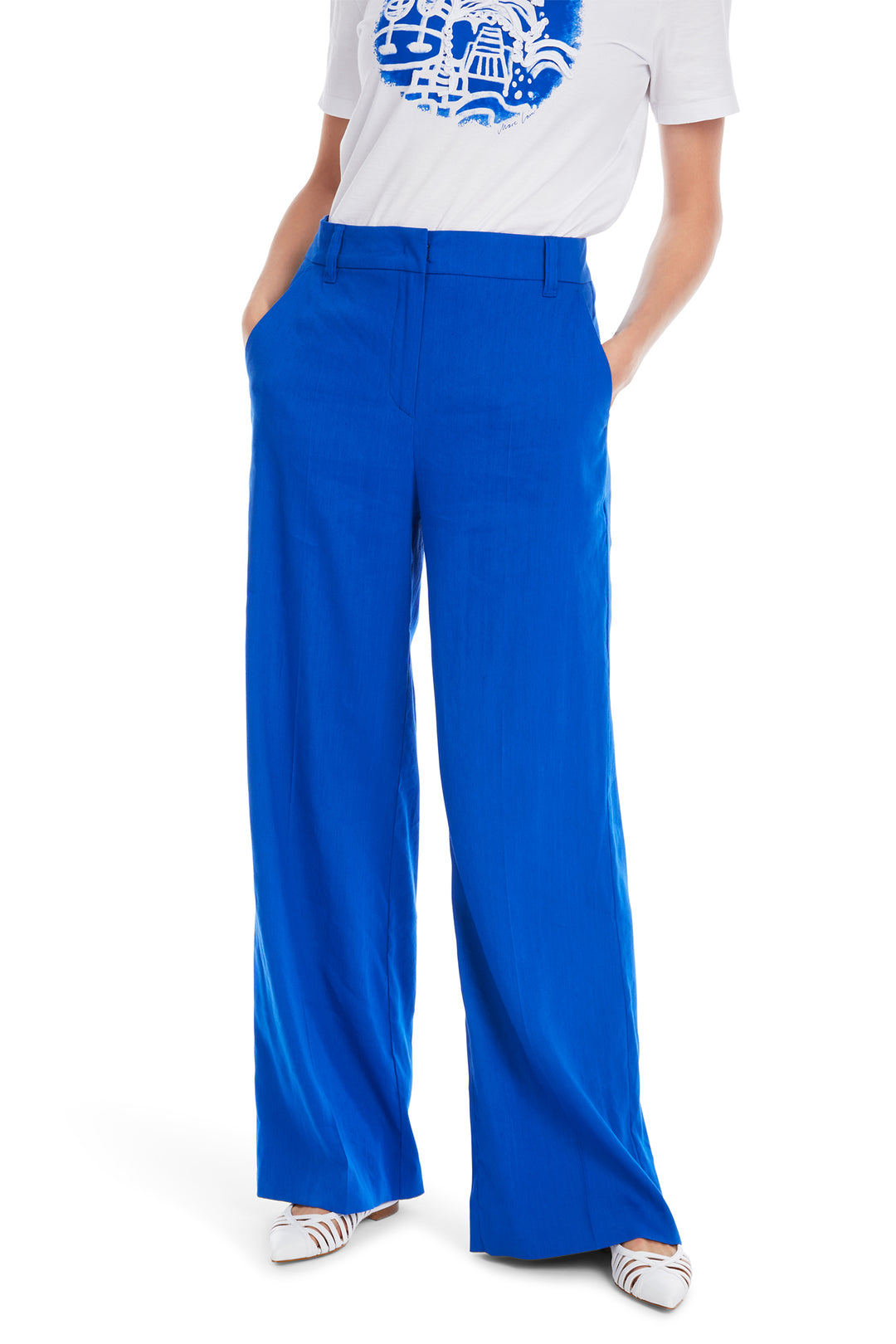 Marc Cain Blue Trip To France Wide Linen Mix Trousers YC 81.60 W70 - Olivia Grace Fashion